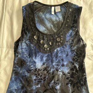 Sami & Jo S sleeveless velvet feel blouse tank top Navy and Black Size M
